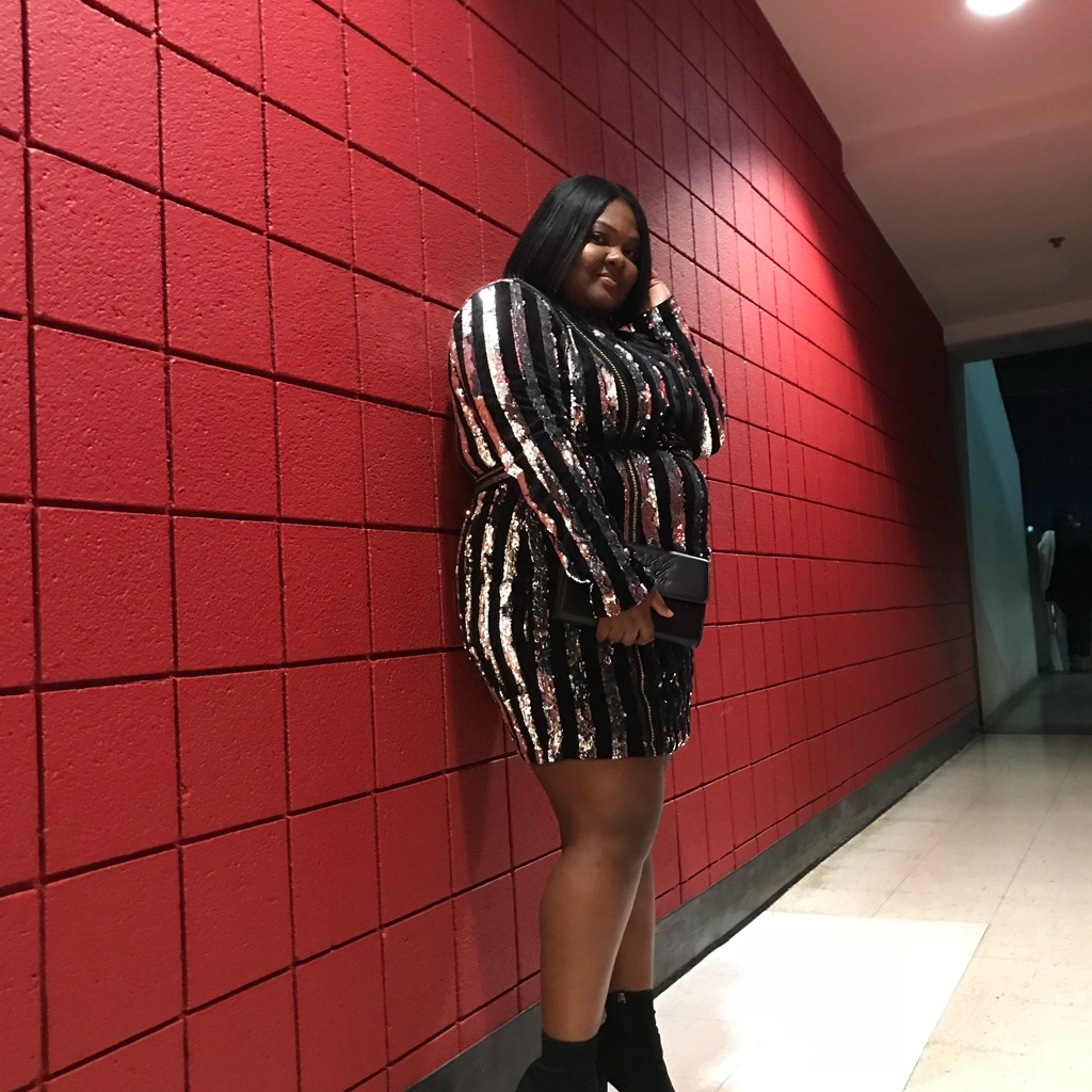 Striped Sequin Dress - Black, Silver, Pink